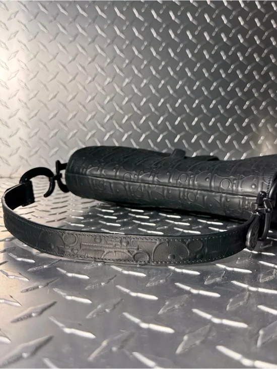 Dior 2023 Embossed Oblique Calfskin Saddle Bag in Matte Black - Picture 7 of 14